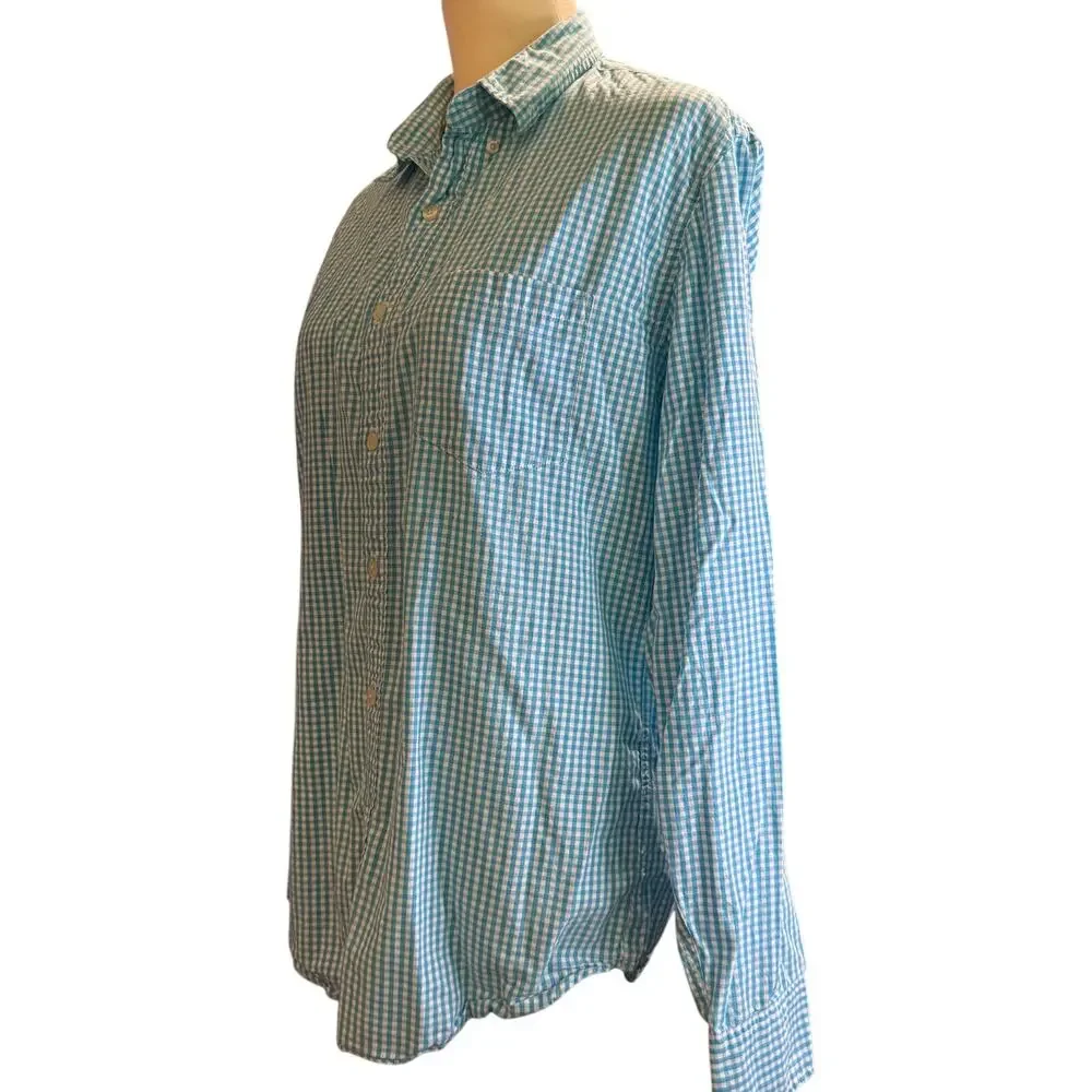 J.Crew Blue & White Gingham Button Down Shirt, Men's Size Medium